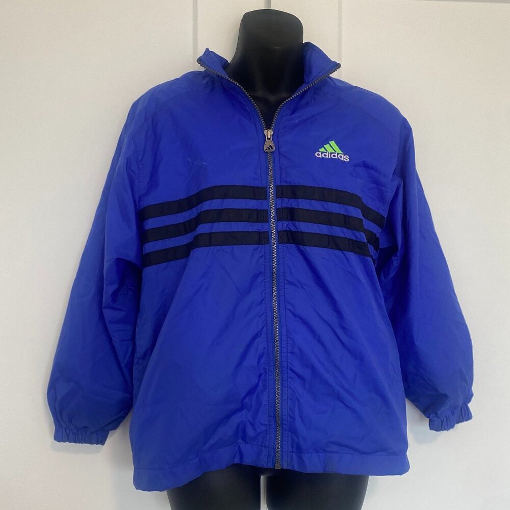 Vintage Retro 90s Adidas Blue Windbreaker Light Jacket Youth‎ Size Medium